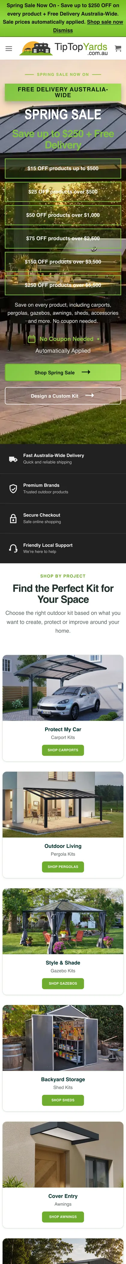 Tip Top Yards website on mobile